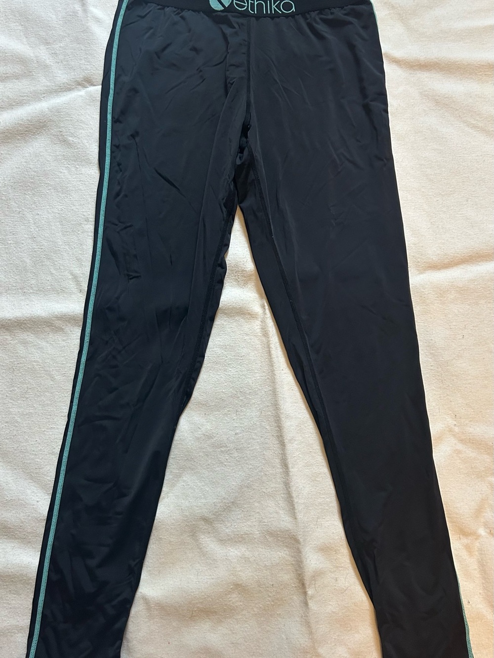 ethika Black Leggings with Teal Waistband